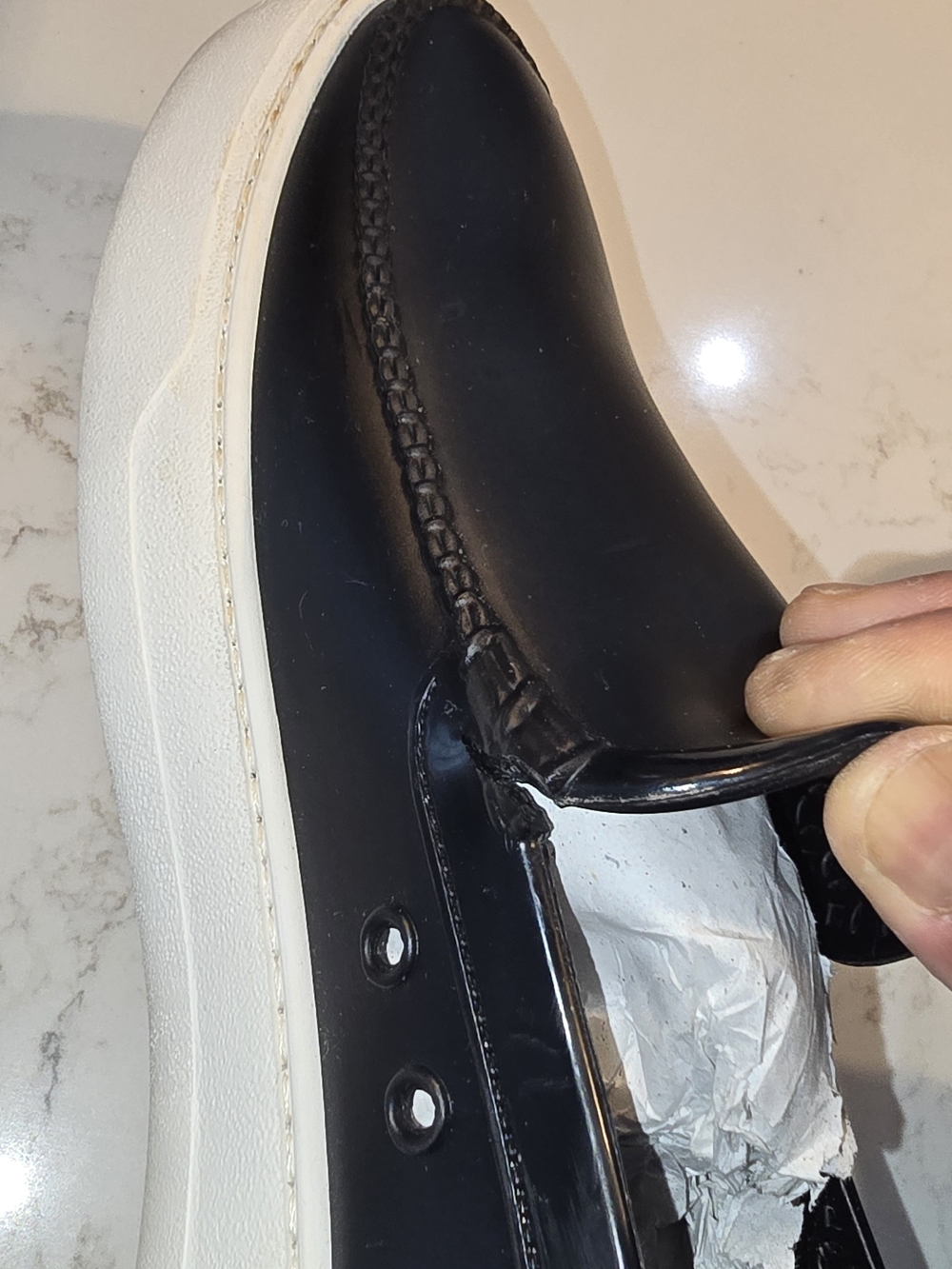 Men's Black Slip-On Loafers with White Sole Size 13 - Picture 5 of 7